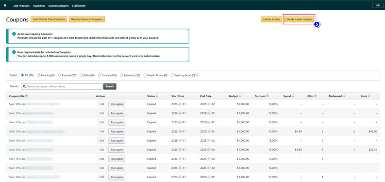 Amazon Seller Central - Create a Coupon