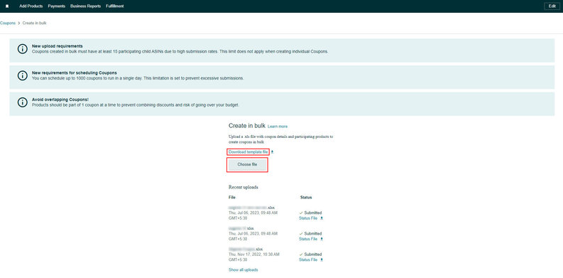 Amazon Seller Central - Create in Bulk template upload
