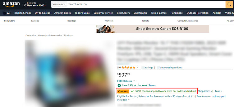 Amazon Coupons - Product detail page - PDP