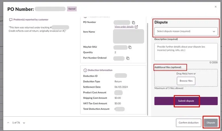 How to Submit a Dispute for Deduction on Wayfair? Image 4