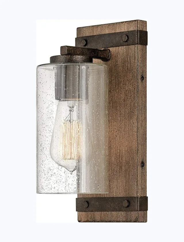 The wood and glass sconce as a plain cut-out on white